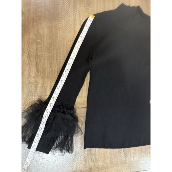 NWT Vince Camuto Black High Mock Neck Ruffle Sleeve Blouse Top Size Medium NEW - Picture 10 of 14